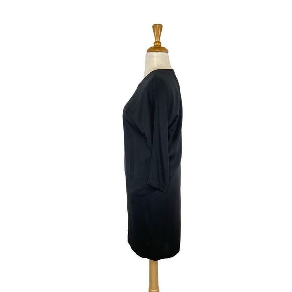 Robert Rodriguez 6 S Black Silk Dress Pencil Midi Y2K Dolman 3/4 Sleeves Evening - Picture 4 of 6